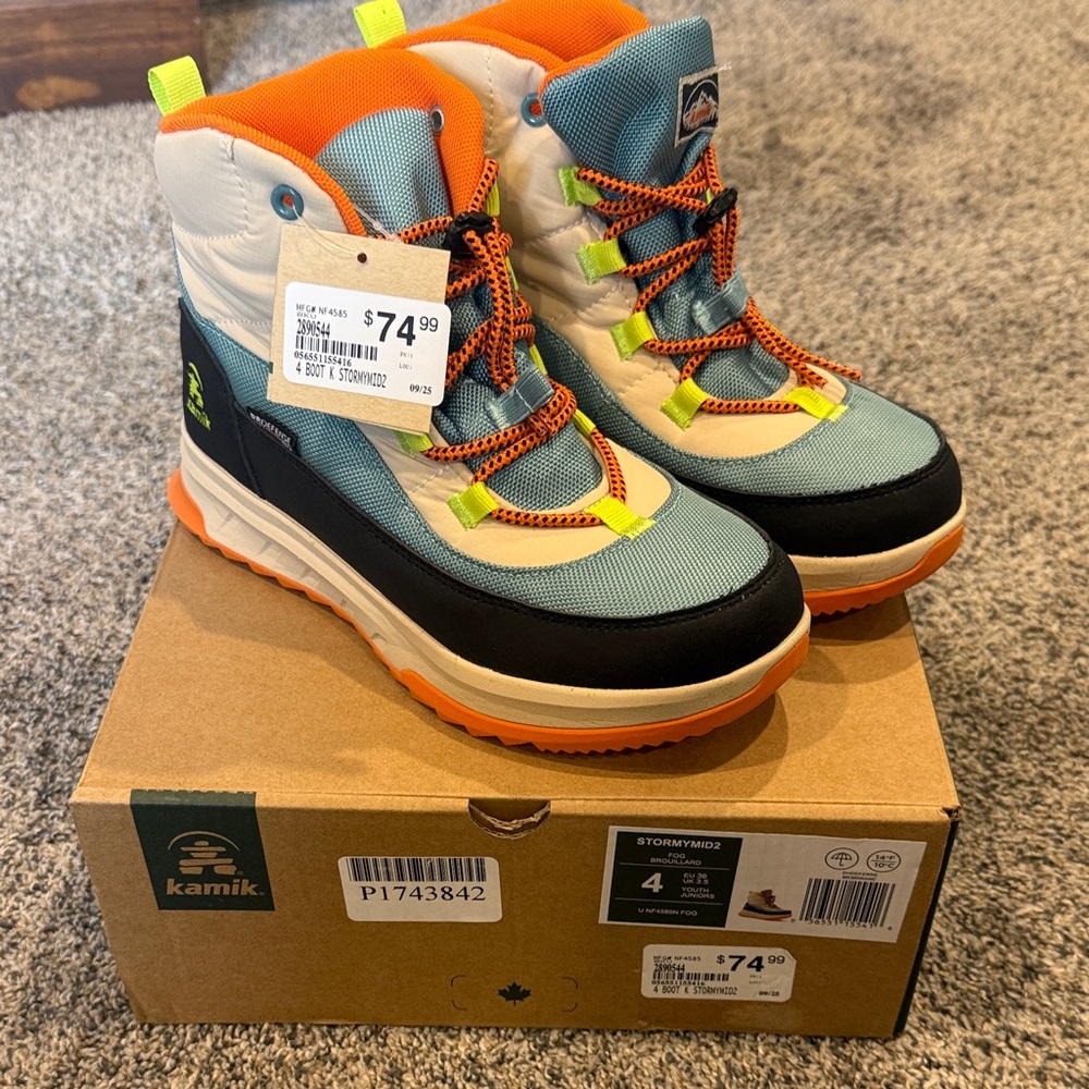 Kamik Kids Waterproof Winter Boots - Teal, Orange & Neon Yellow